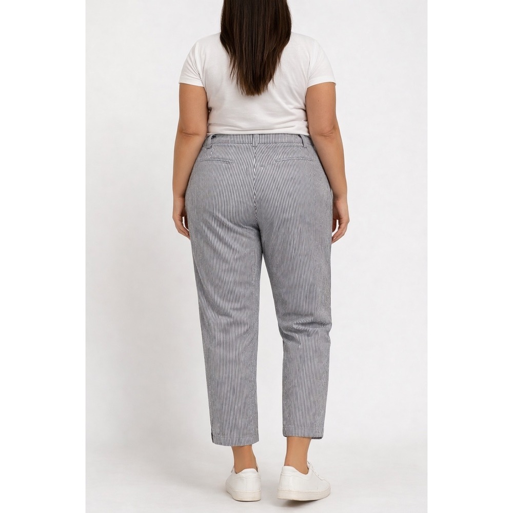 Elle Skinny‎ Ankle Pants Womens XXL Blue White Striped Pull On Stretch Trousers